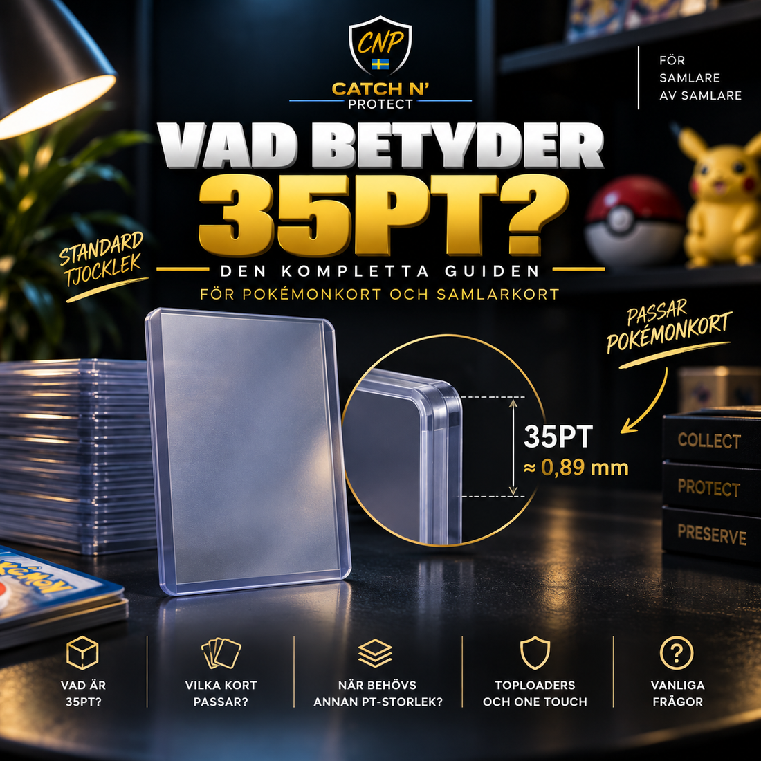 Vad betyder 35PT? Guide om 35PT Toploaders för Pokémonkort och samlarkort från Catch N’ Protect.