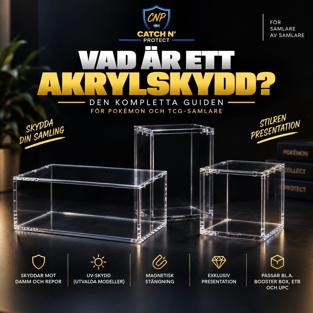 Vad är ett akrylskydd? Guide till akryllådor för Pokémon Booster Boxes, ETB, UPC och andra TCG-produkter | Catch N’ Protect