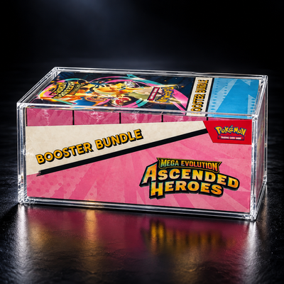 Pokémon Booster Bundle i transparent akrylbox från Catch N’ Protect för skydd och display