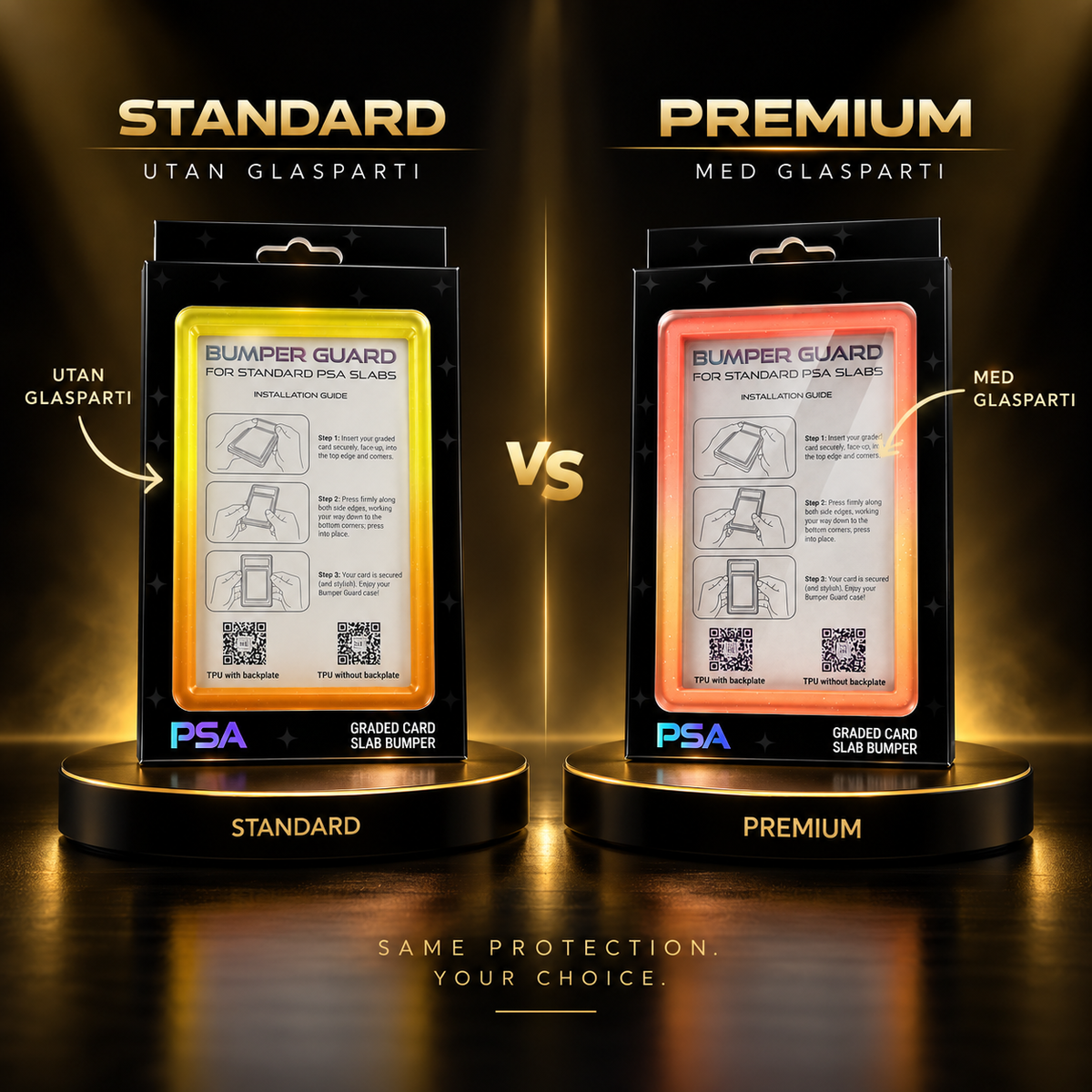 Standard vs Premium Card Bumper – Slab Guard skydd för graderade kort med eller utan transparent glasparti | Catch N’ Protect